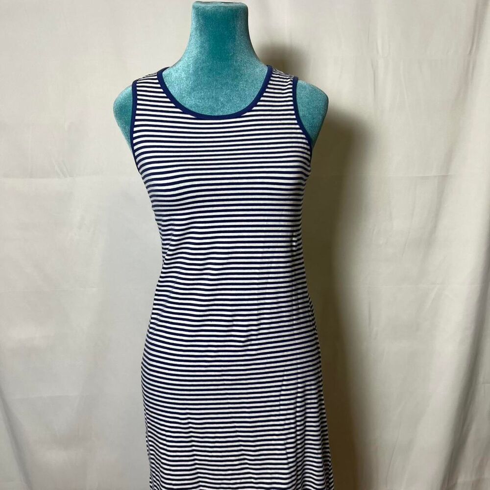 Ana Clare Nautical Coastal Preppy Womens Striped Tank Dress Navy White